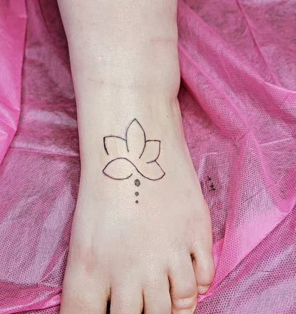 Delicate Floral Foot Tattoo With Butterfly