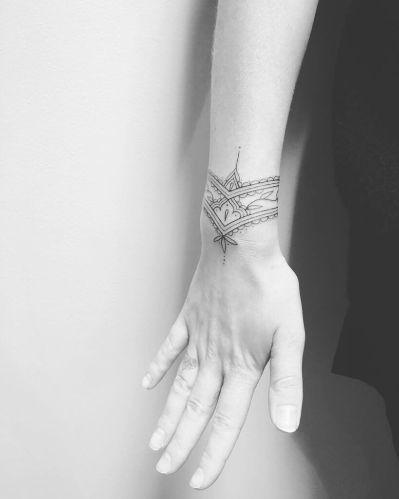 Minimalist Mandala Cuff Tattoo mandala wrist tattoo ideas tattoo