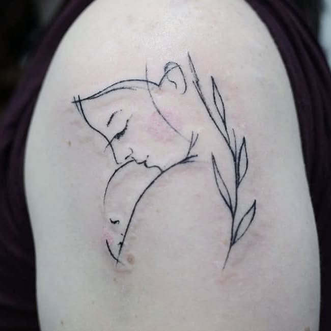 Minimalist Mother and Baby Embrace Tattoo mom with kids tattoos tattoo