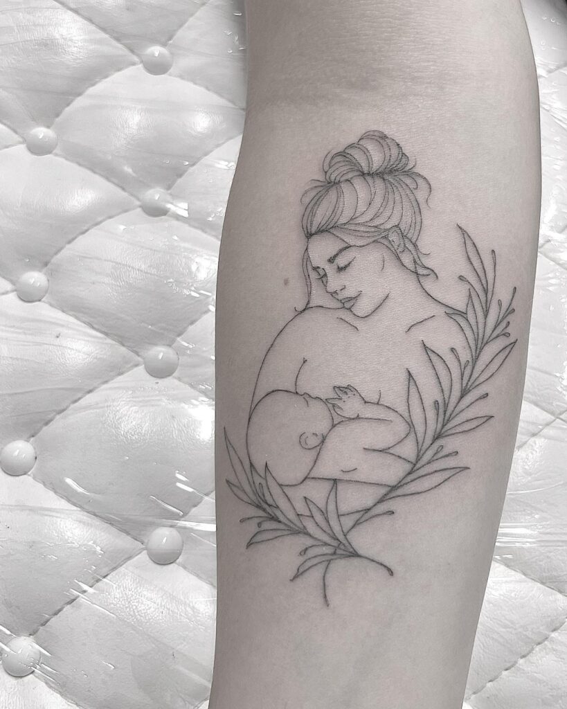 Minimalist Mother and Baby Tattoo mom with kids tattoos tattoo