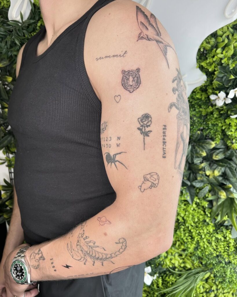 Thought-Provoking Patchwork Tattoo Sleeve