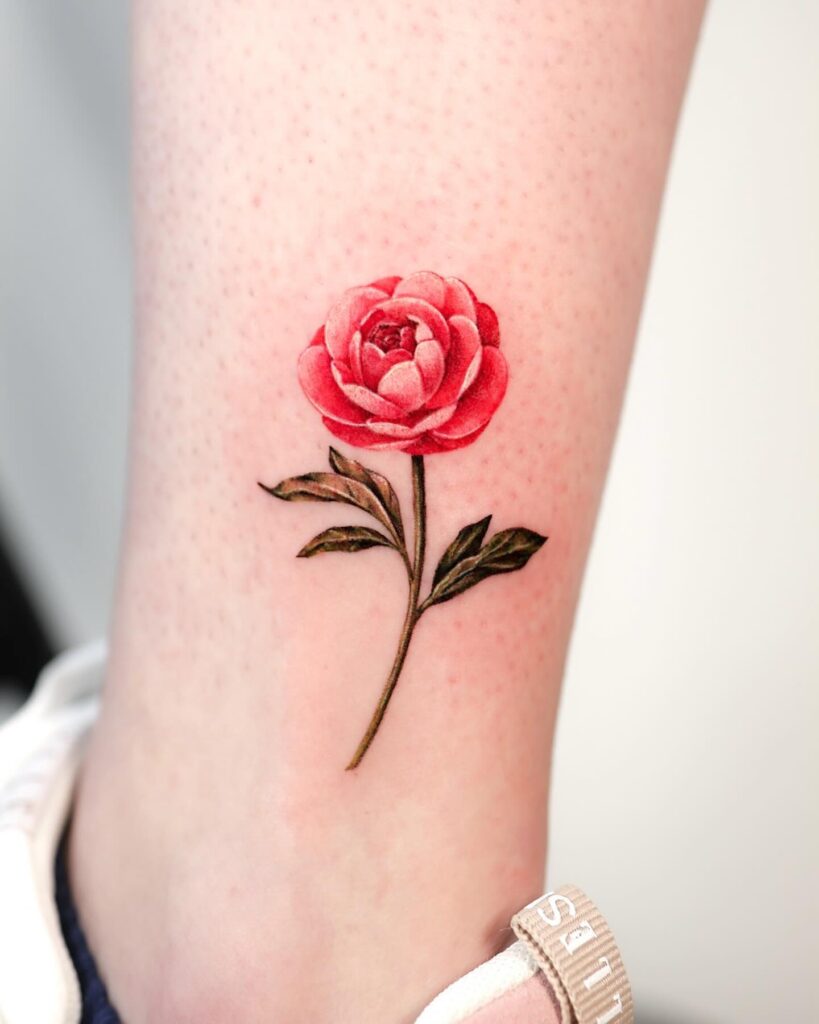 Minimalist Pink Peony Tattoo on the Ankle peony flower tattoo ideas tattoo