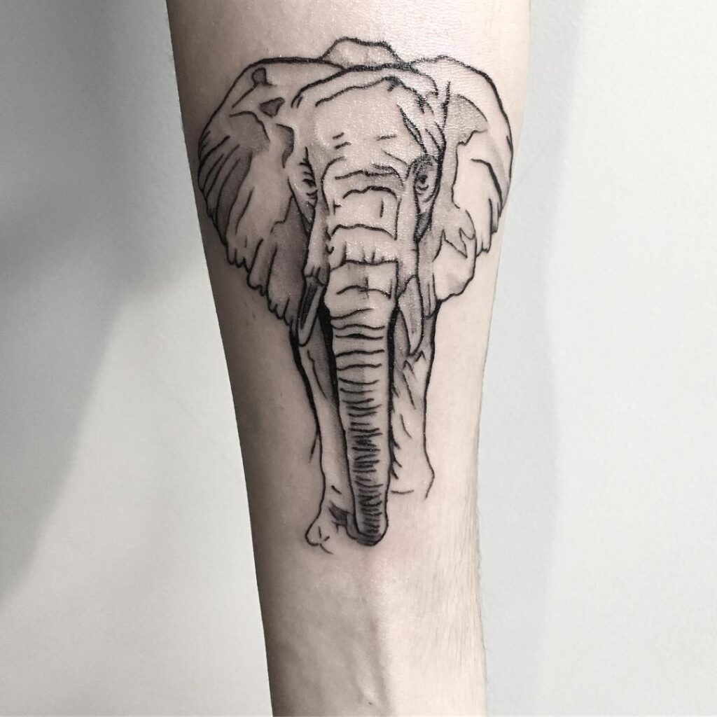 Minimalistic elephant forearm tattoo with continuous line art