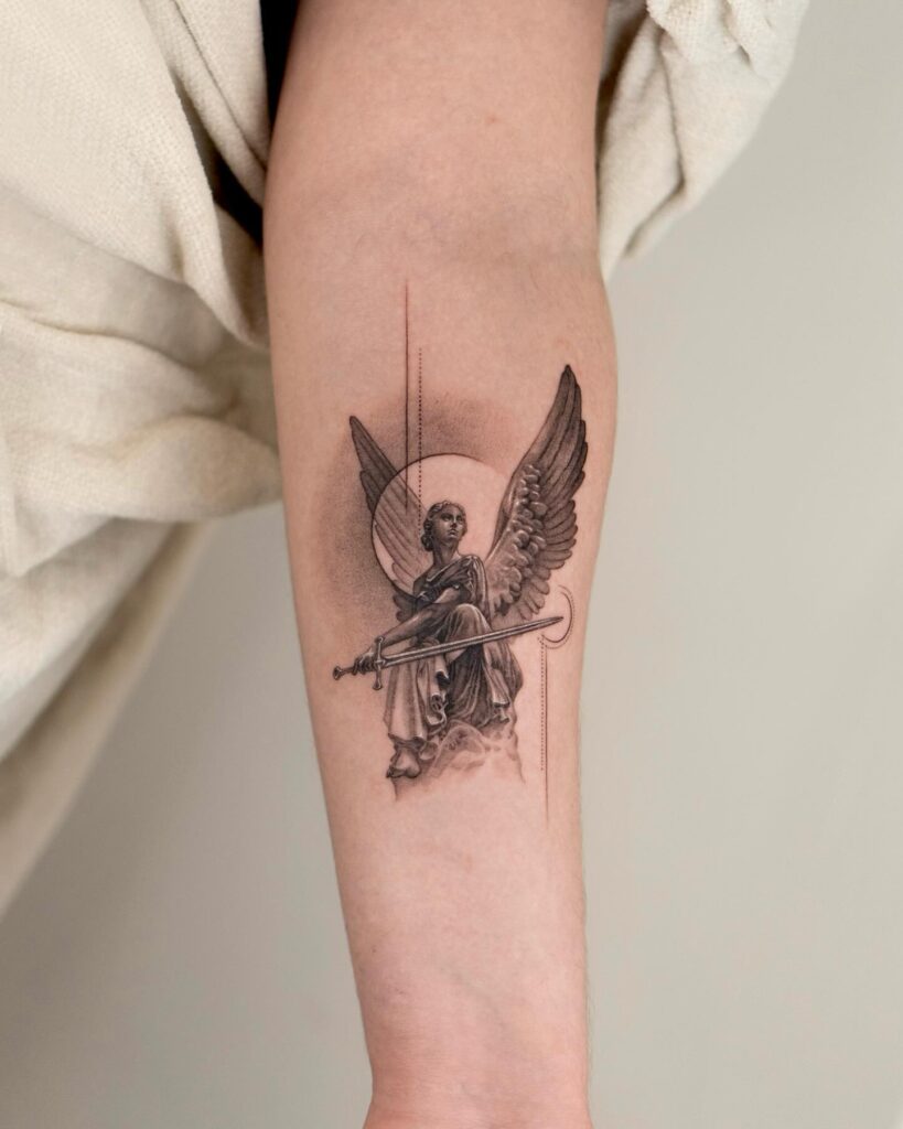 Minimalist St. Michael Tattoo angel tattoo ideas tattoo
