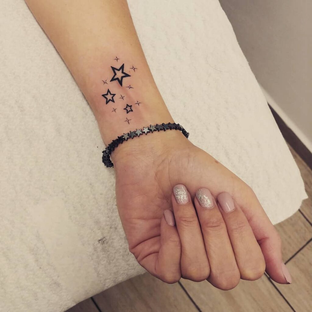 Tiny Red Star Trio Ankle Tattoo