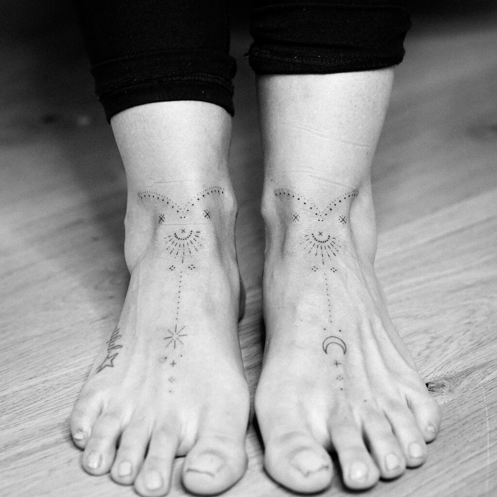 Minimalist Sun and Moon Foot Tattoos symbolic sun and moon tattoo ideas tattoo
