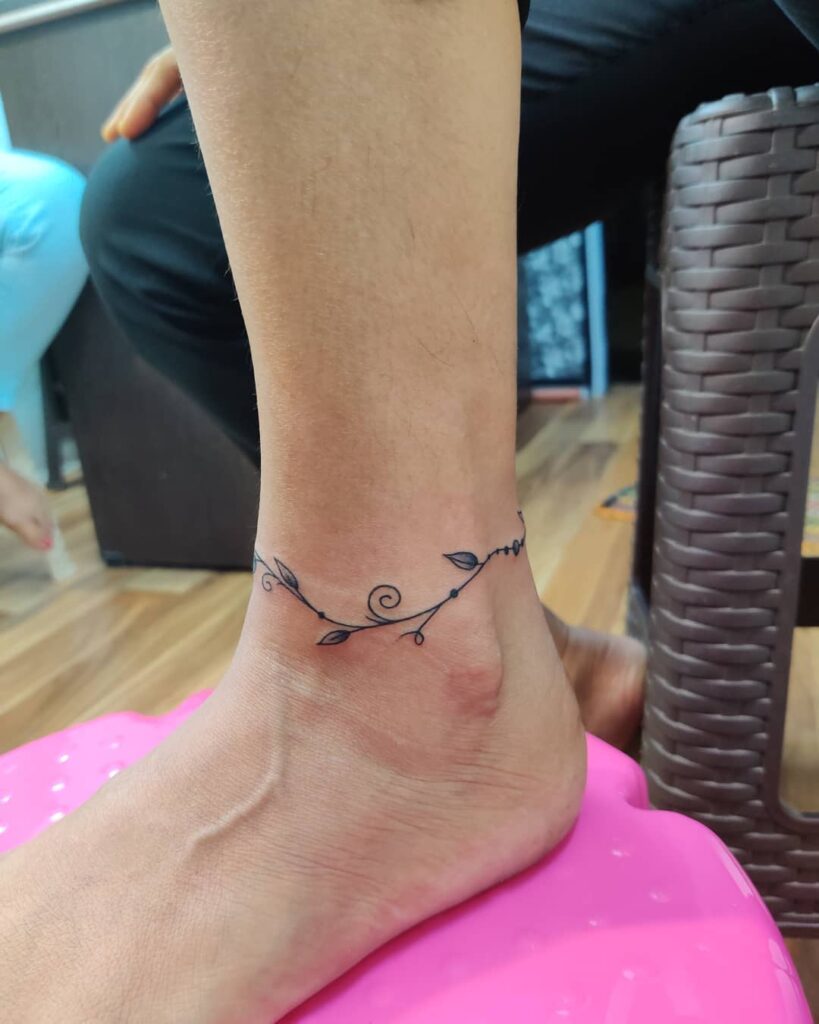 Initials Anklet Tattoo With Beaded Detail