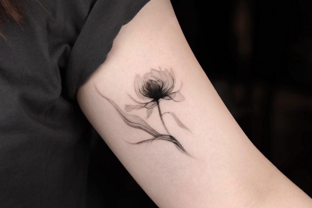 Minimalist Watercolor Peony Tattoo peony flower tattoo ideas tattoo