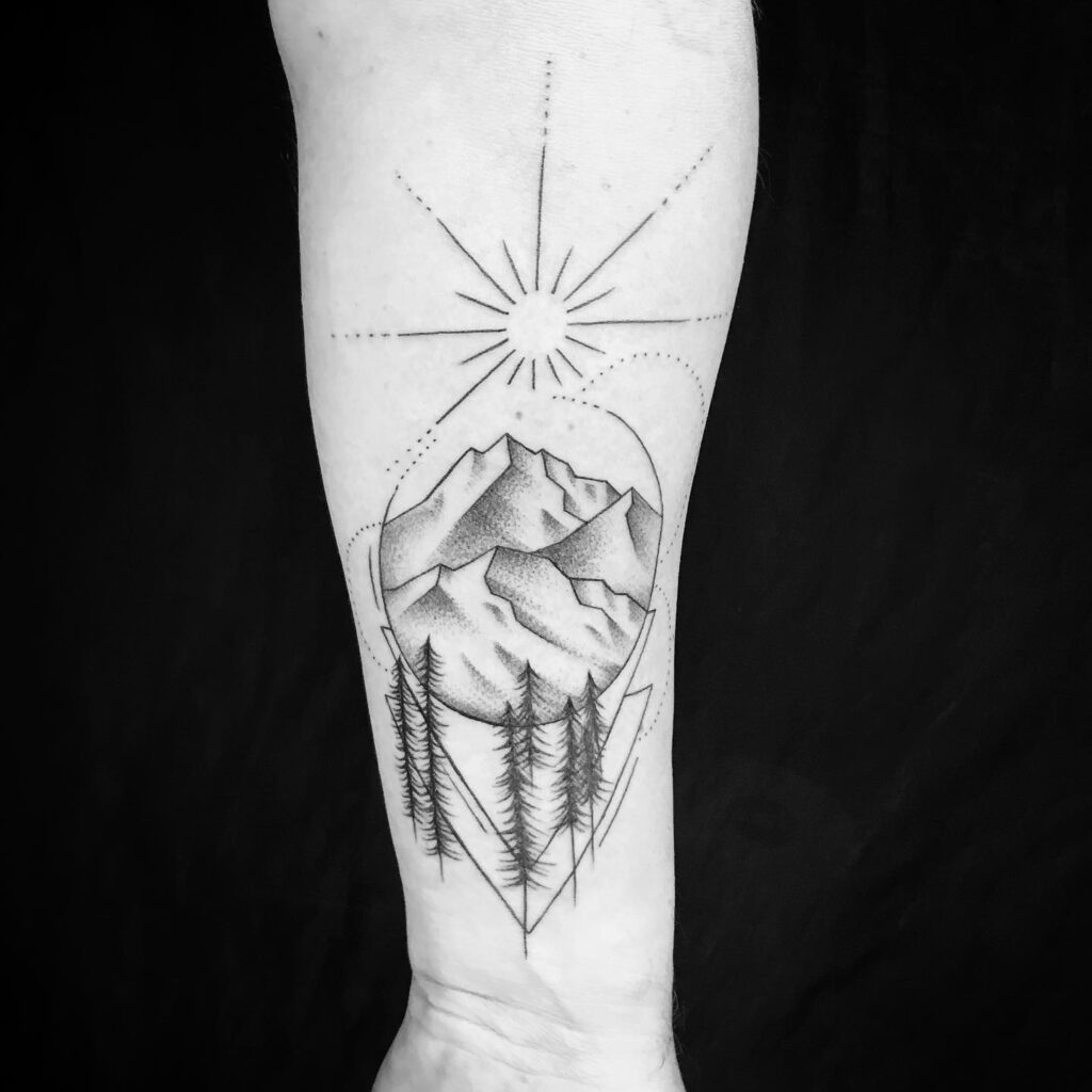 Modern Triangular Mountain Portal nature scene tattoo