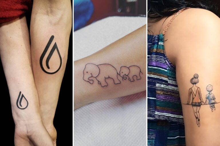Aesthetic mom and son tattoo ideas and delicate ink ideas collage