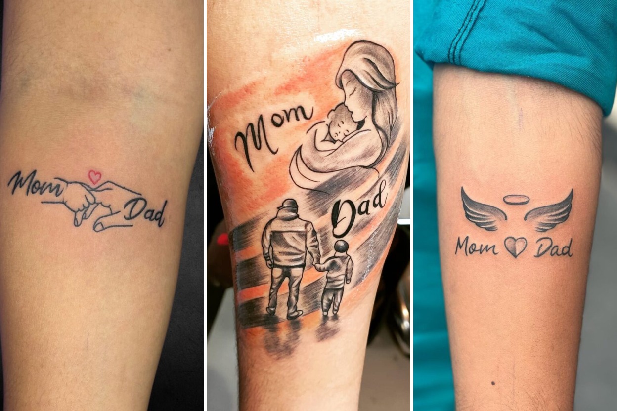 Aesthetic mom dad tattoos and delicate ink ideas collage