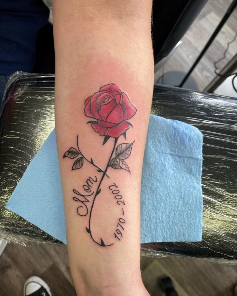 Mom Eternal Rose with Dates memorial tattoos tattoo