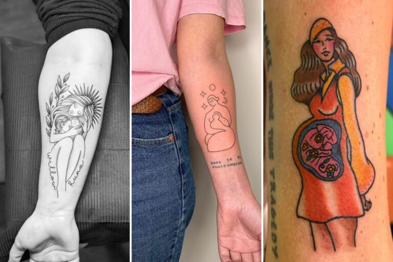 Aesthetic mom with kids tattoos and delicate ink ideas collage