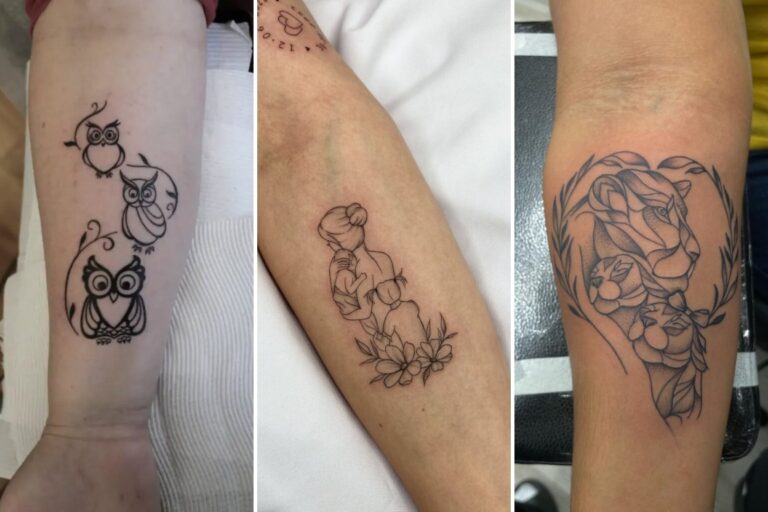 Aesthetic mom with kids tattoos and delicate ink ideas collage
