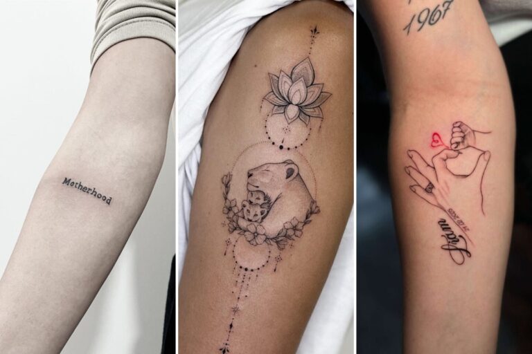 Aesthetic mommy tattoo ideas and delicate ink ideas collage