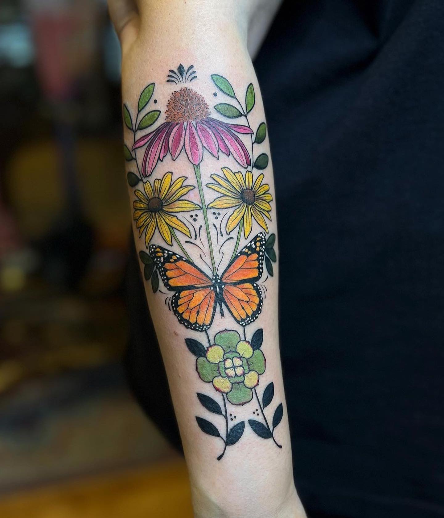 Monarch Butterfly Flower Forearm Tattoo butterfly tattoos designs tattoo