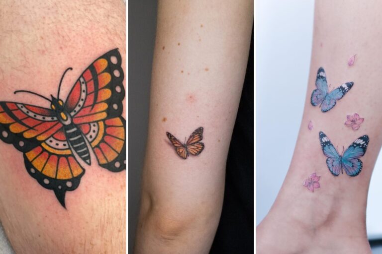 Aesthetic monarch butterfly tattoos and delicate ink ideas collage