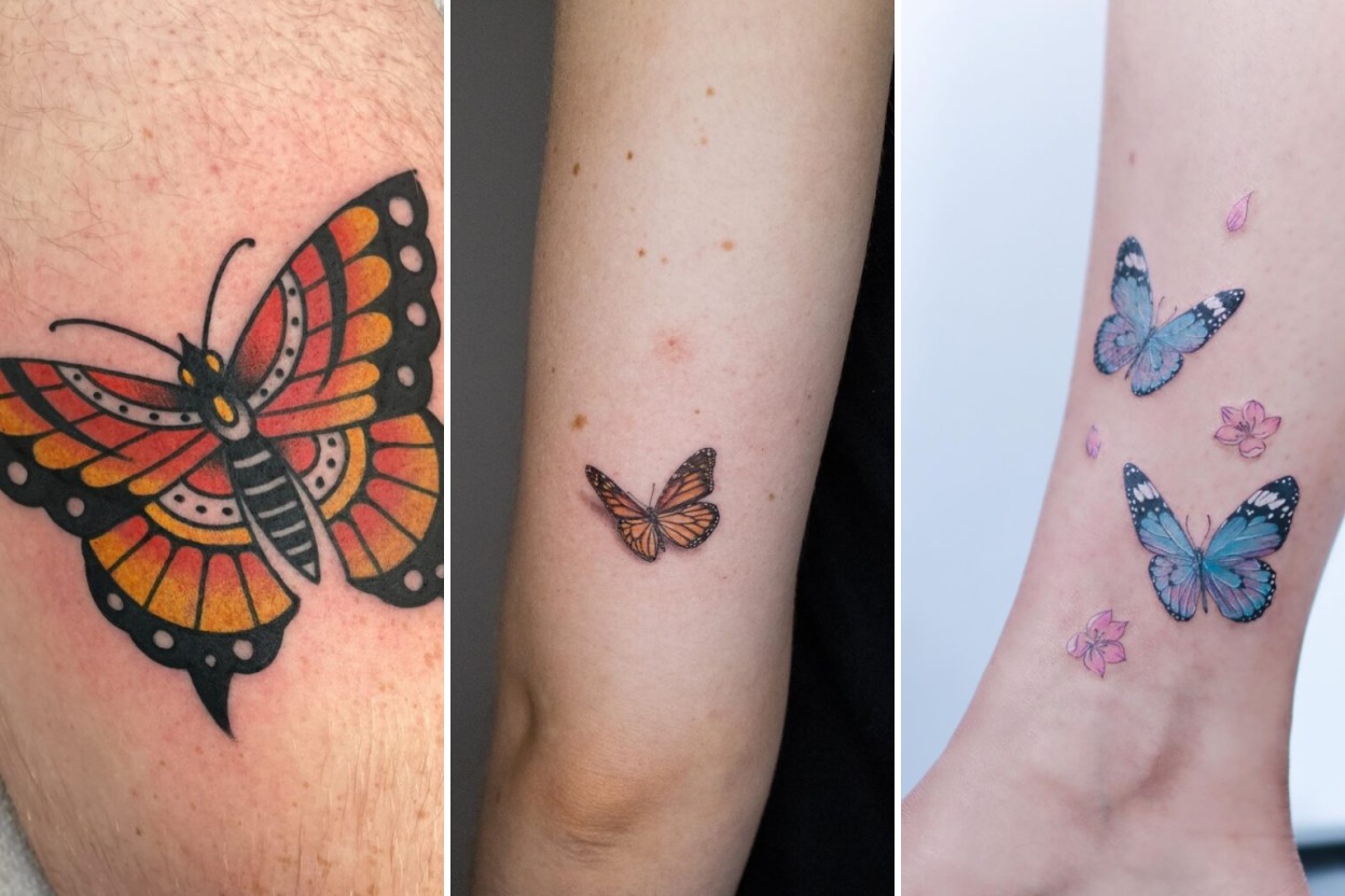 Aesthetic monarch butterfly tattoos and delicate ink ideas collage