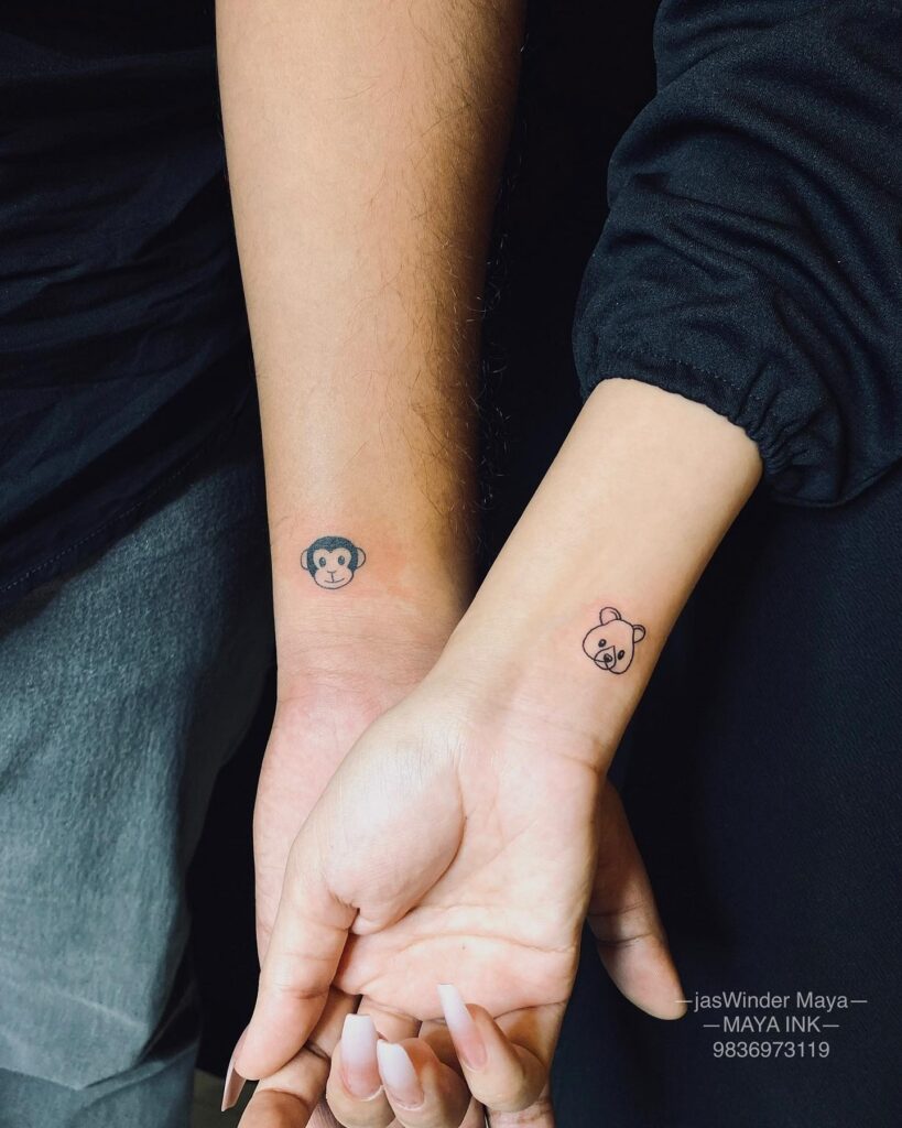 Monkey and Bear Couple Tattoos small couple tattoos tattoo