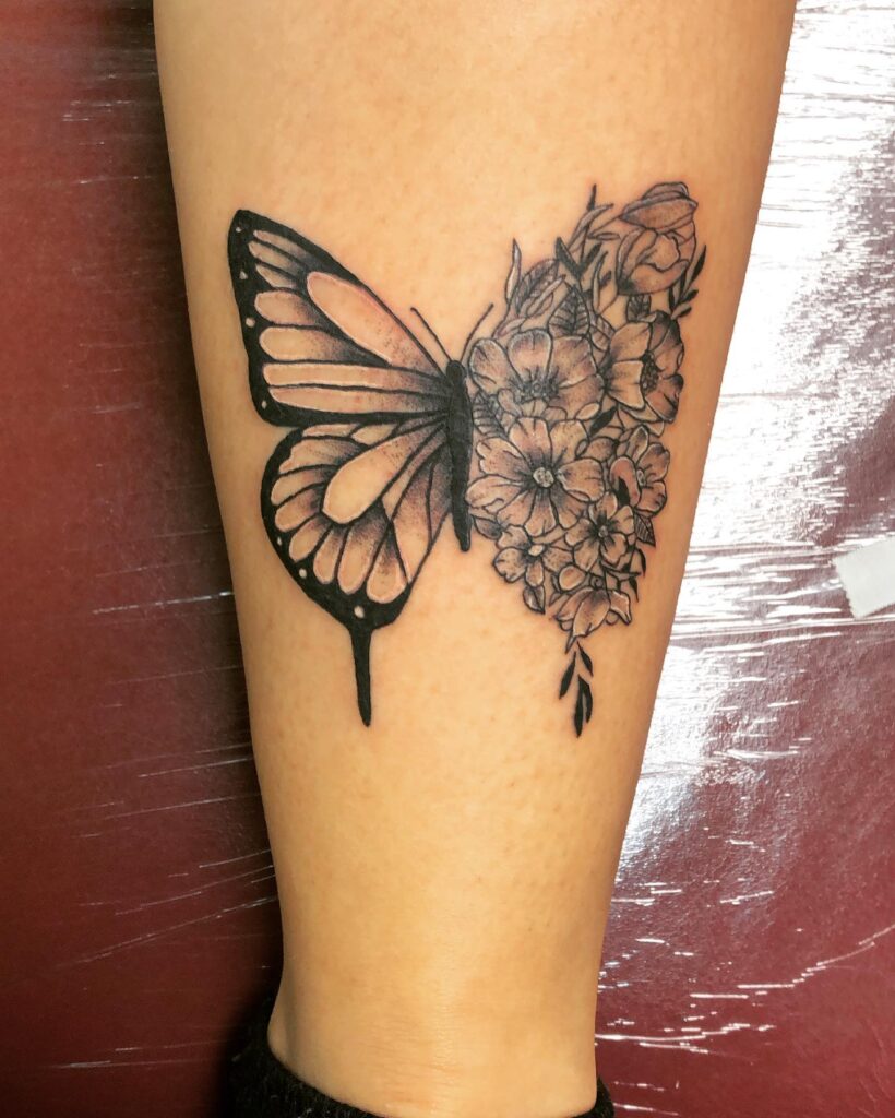 Monochrome Harmony Tattoo half butterfly half flower tattoos tattoo
