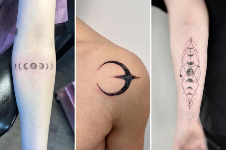 Aesthetic moon tattoos and delicate ink ideas collage