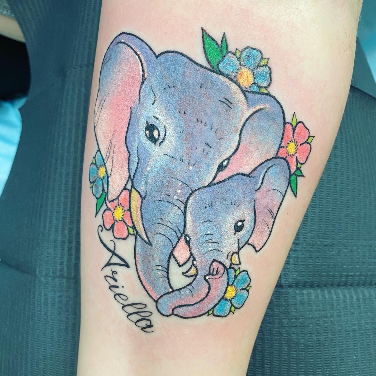 Mother and Baby Elephant Name Tattoo baby elephant tattoo ideas tattoo