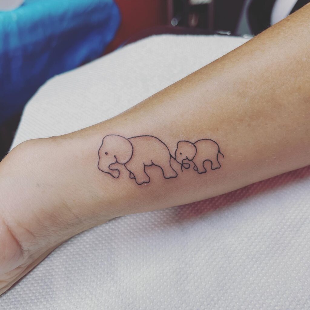 Mother and Baby Elephant Outline Tattoo mom and son tattoo ideas tattoo