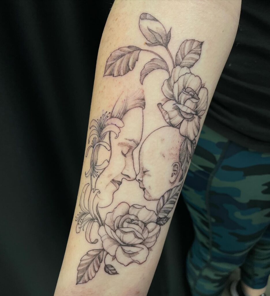 Mother and Baby Forehead Touch Tattoo mom with kids tattoos tattoo