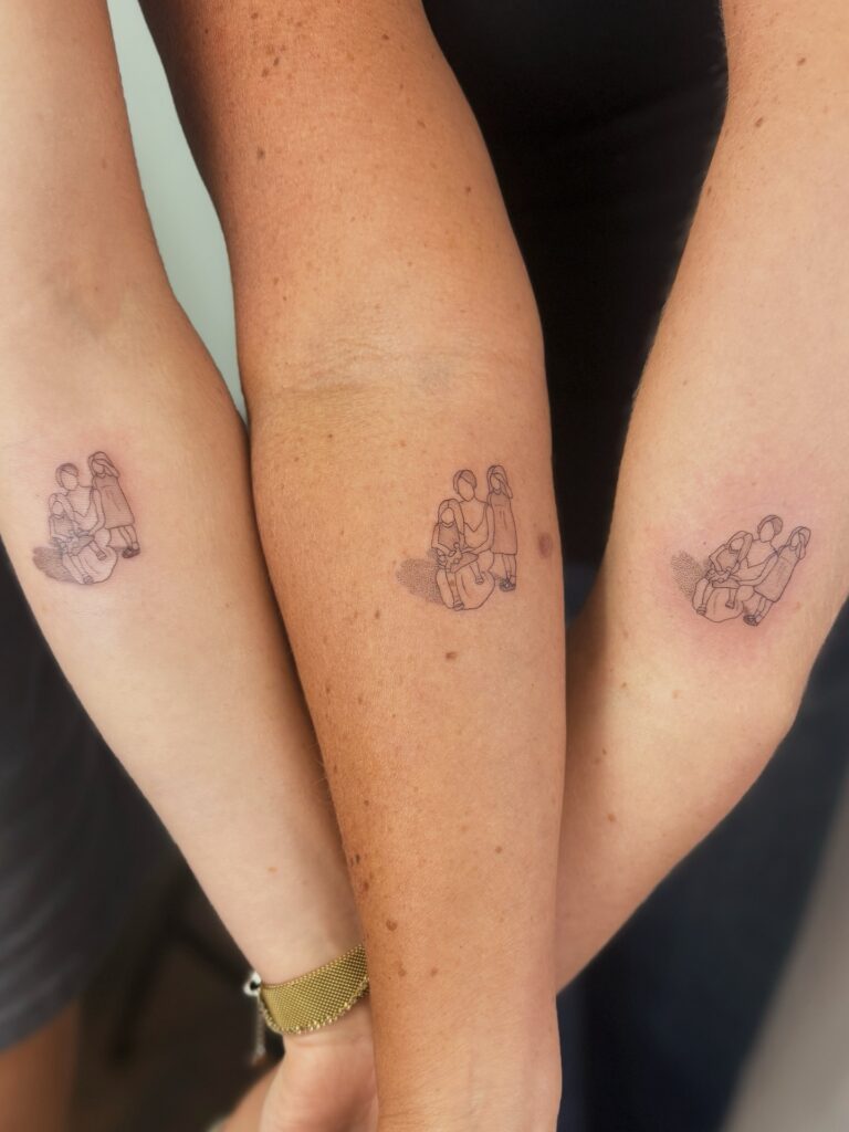Mother and Daughter Continuous Line Silhouette matching family tattoo