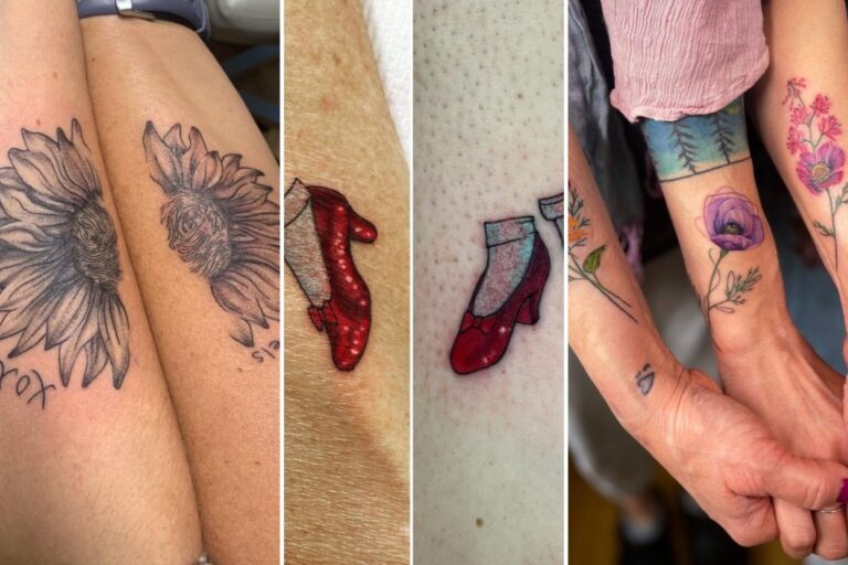 Aesthetic mother and daughter tattoo ideas and delicate ink ideas collage