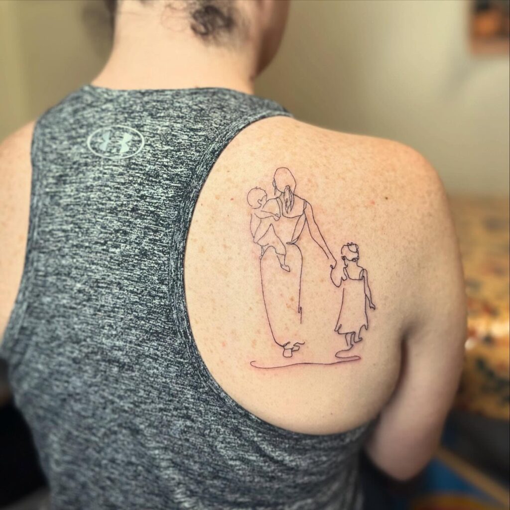 Mother Carrying and Holding Children Tattoo mommy tattoo ideas tattoo