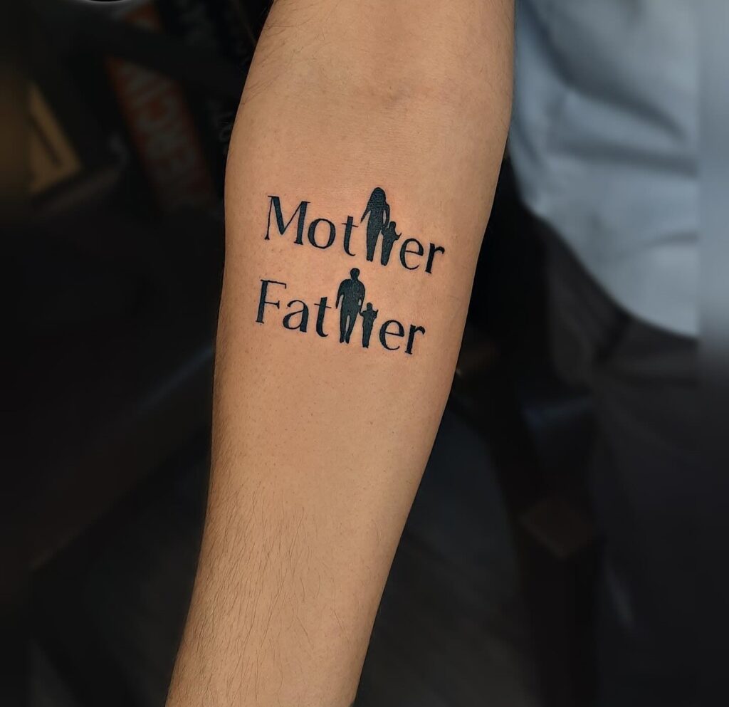 Mother Father Tattoo with Silhouette Integration mom dad tattoos tattoo