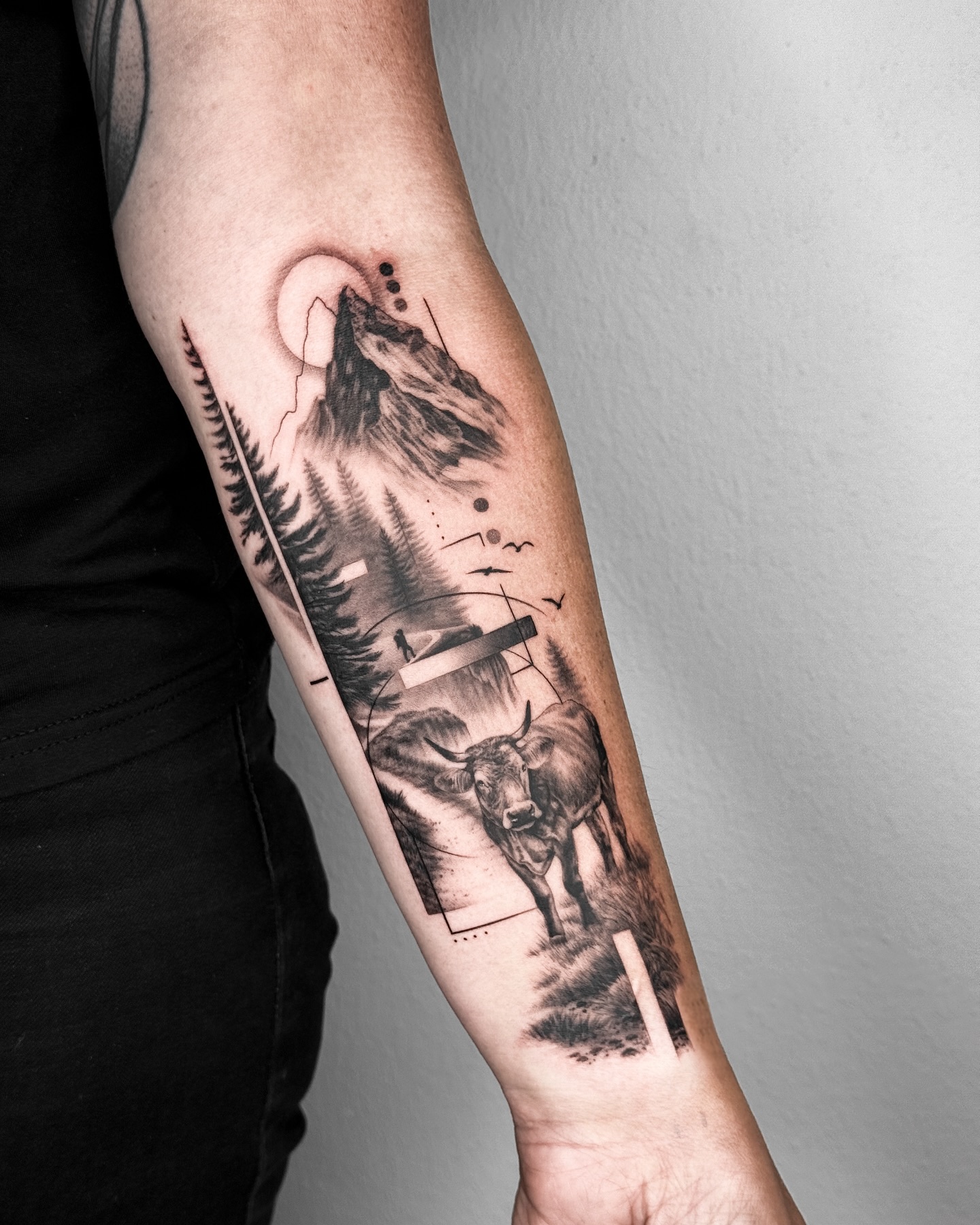Mountain and Highland Bull Tattoo mountain tattoos ideas tattoo