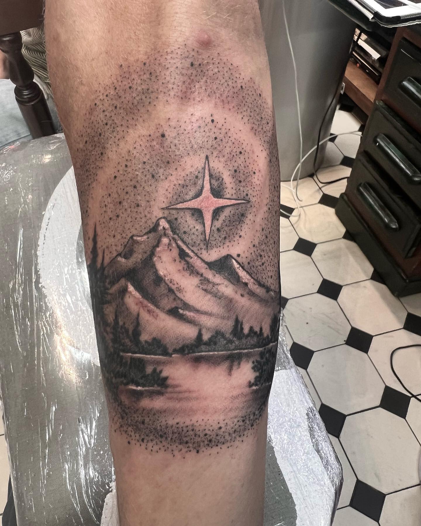 Mountain and North Star Tattoo mountain tattoos ideas tattoo