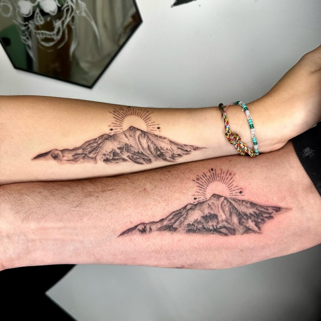 Mountain and Sun Matching Tattoos father daughter tattoos tattoo