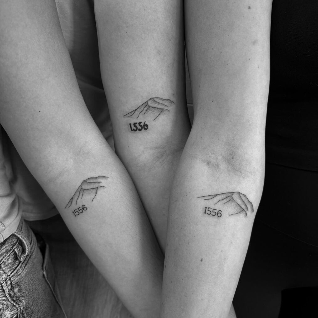 Mountain Horizon with Childhood House Numbers matching sibling tattoo
