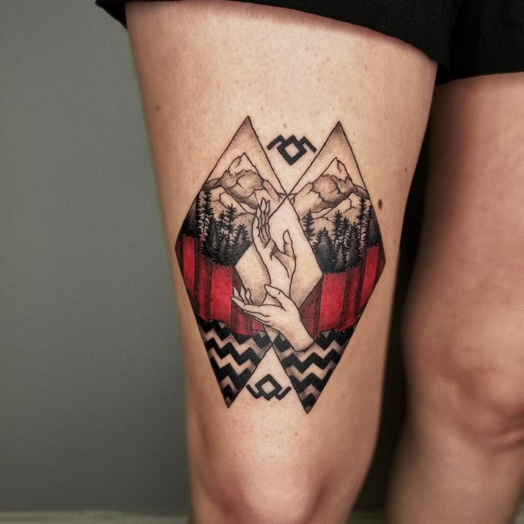 Mountain Reflection and Hands Tattoo mountain tattoos tattoo