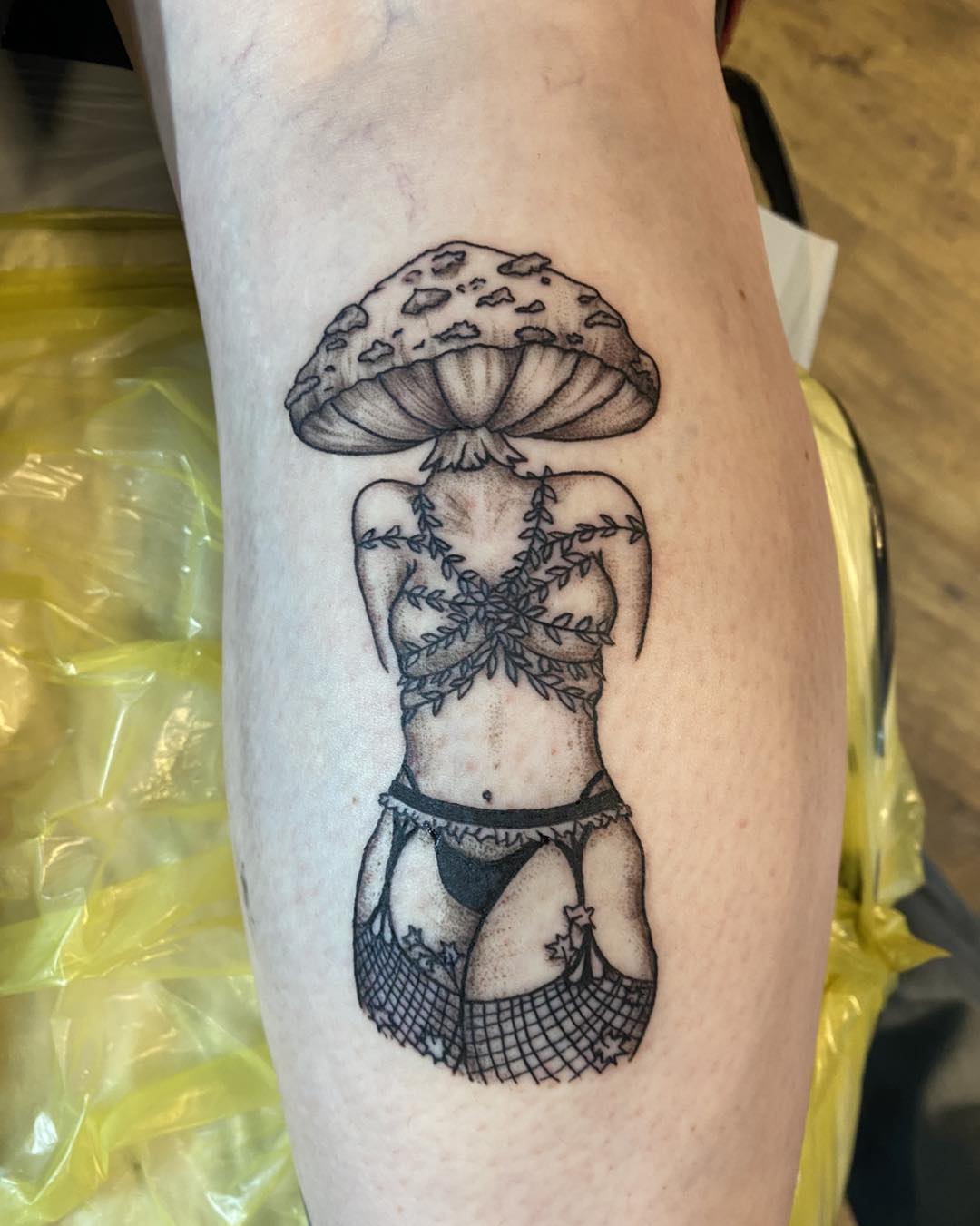 Parasol Mushroom Tattoo with Fine Dotwork mushroom tattoo ideas tattoo