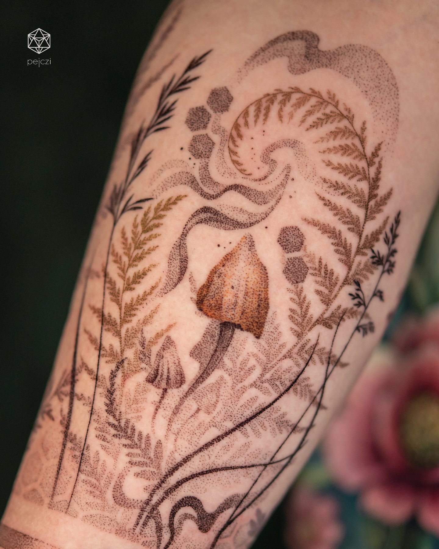 Mushrooms and Fern Dotwork Tattoo nature tattoos for women tattoo
