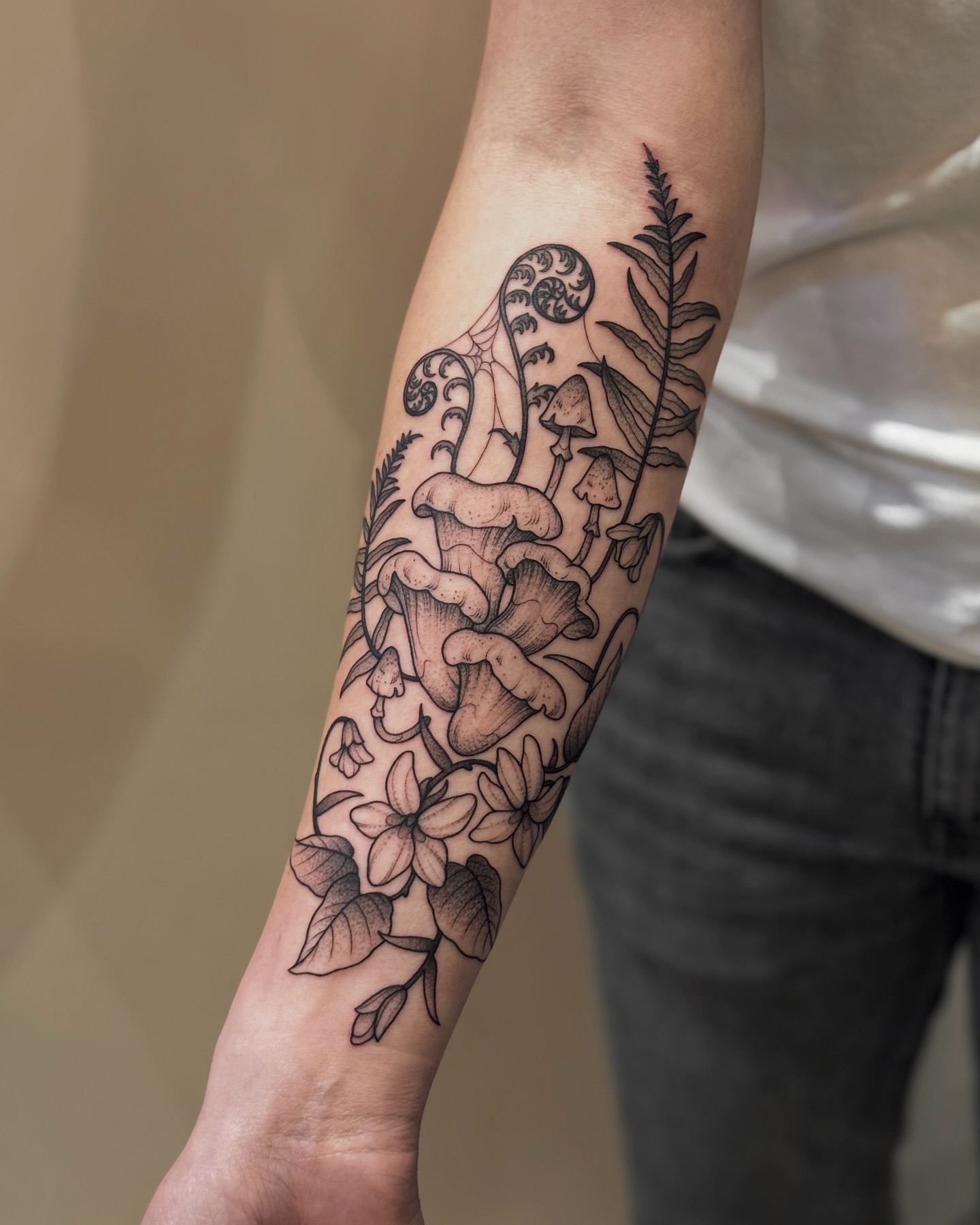 Mushrooms and Fern Forearm Tattoo nature tattoos for women tattoo