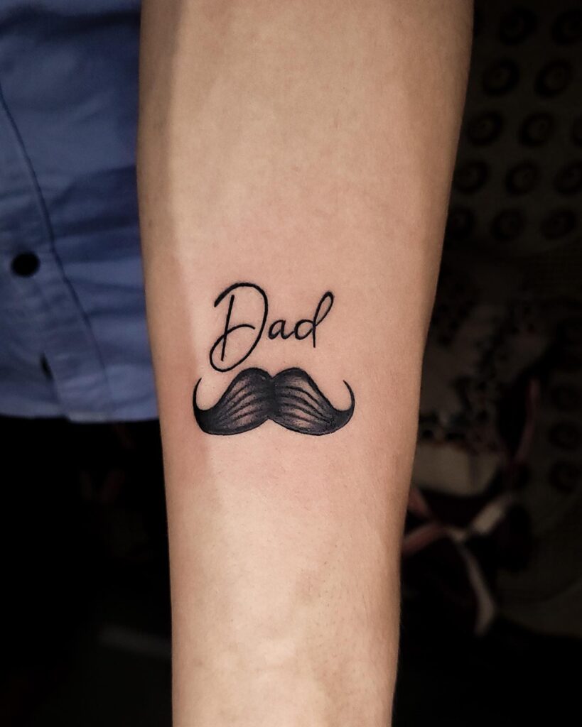 Mustache and “Dad” Tattoo dad tattoo ideas tattoo