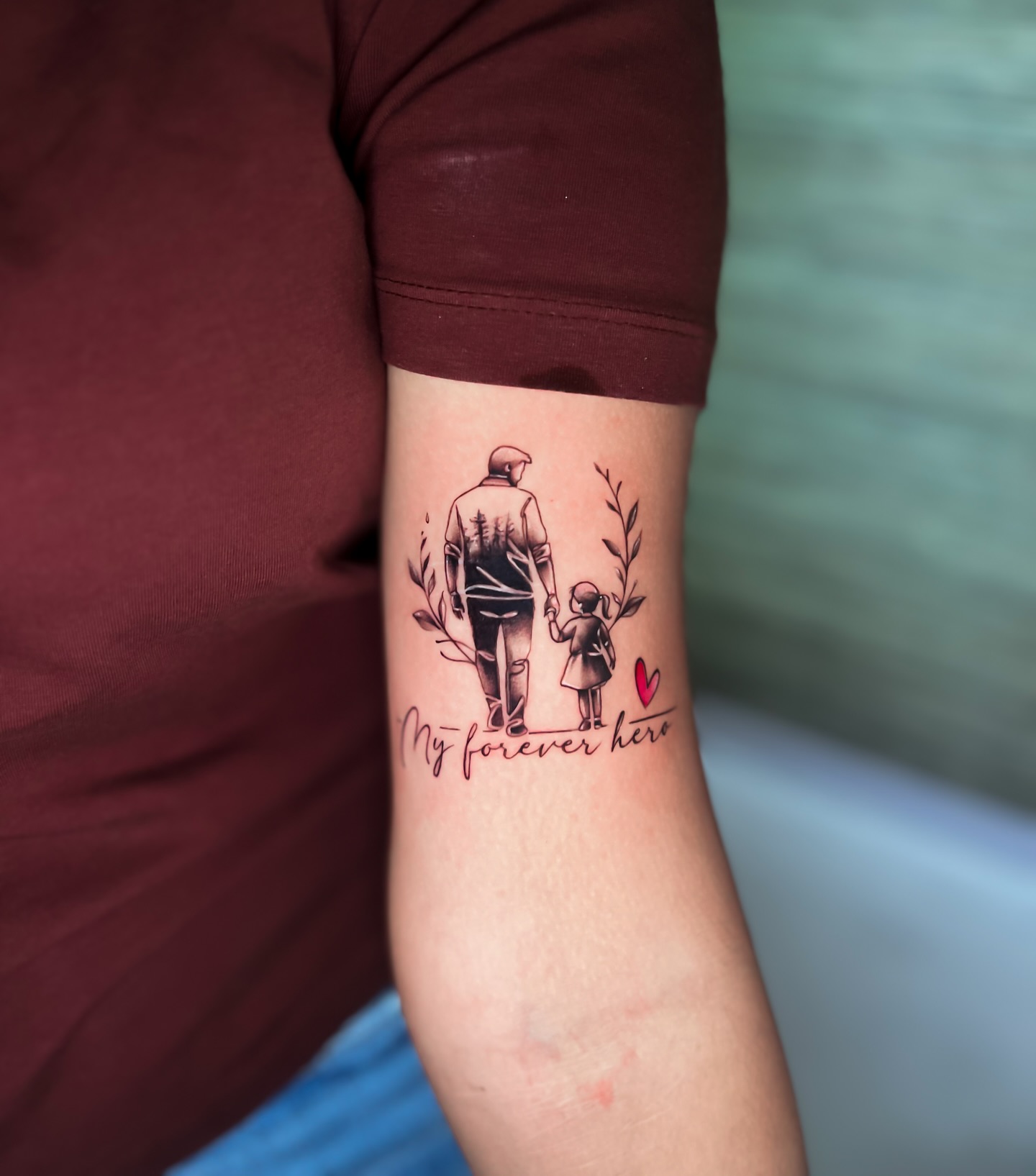 Geometric Father and Daughter Mountain Tattoo father daughter tattoos ideas tattoo
