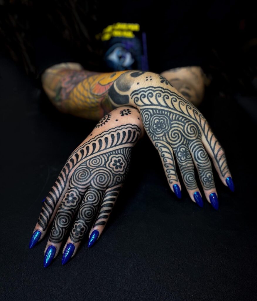 Autumn Blossom Hand Tattoo