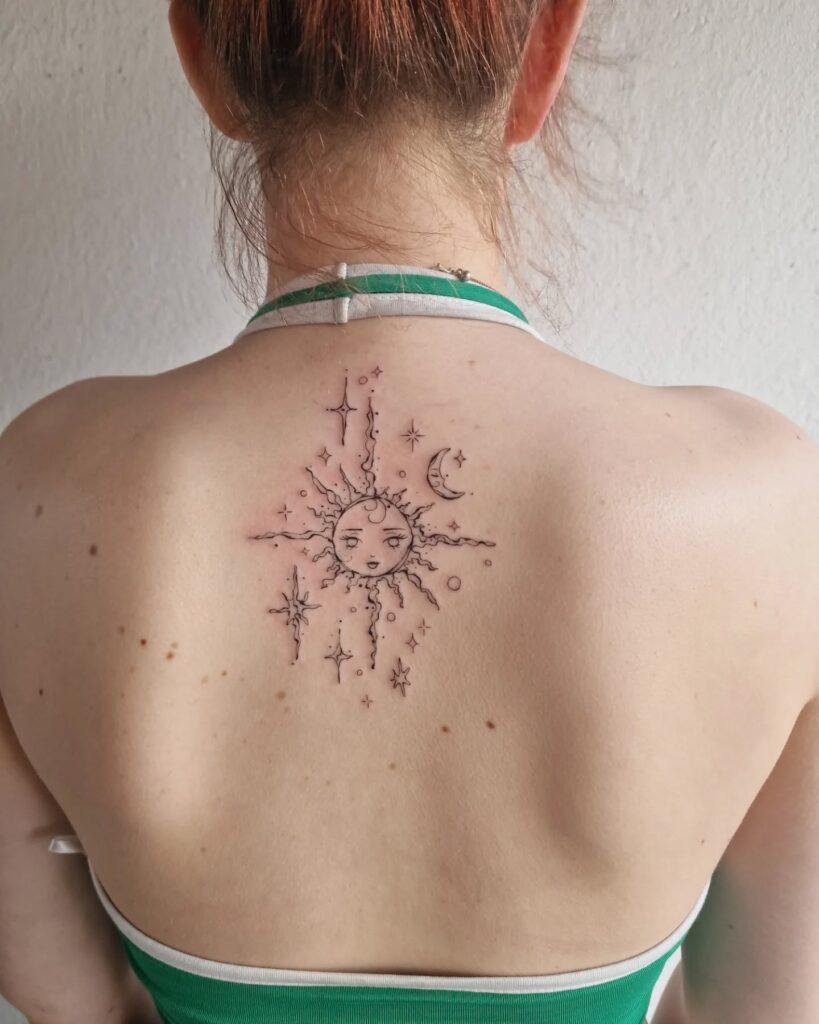 Mystical Sun and Moon Back Tattoo