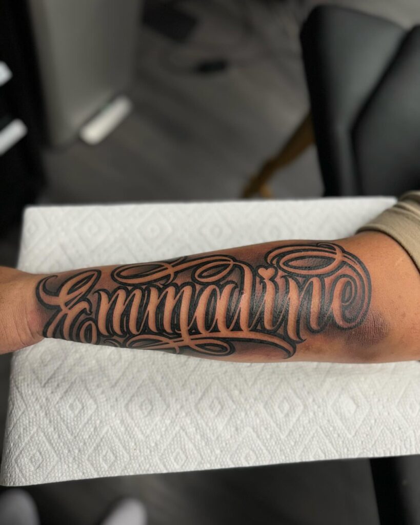 Rose And Dove Name Tribute Tattoo