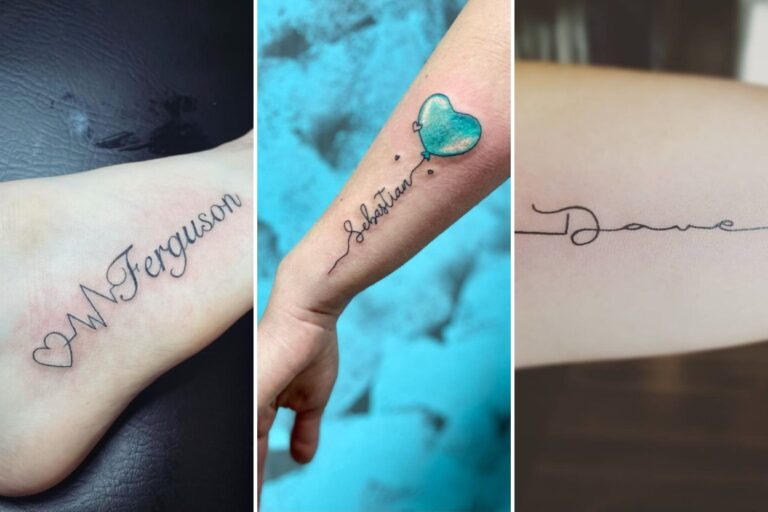 Aesthetic name tattoos for women and delicate ink ideas collage