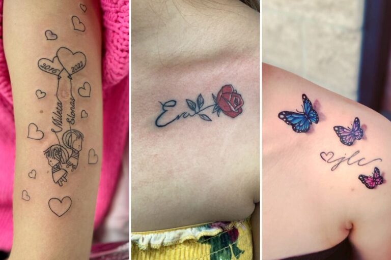 Aesthetic name tattoos for women and delicate ink ideas collage