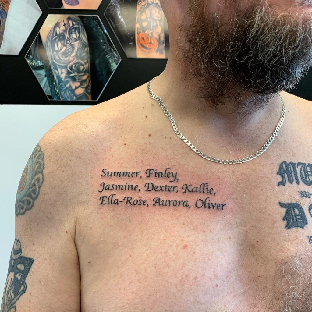 Names Tattoo on Chest grandchildren tattoos for grandparents tattoo