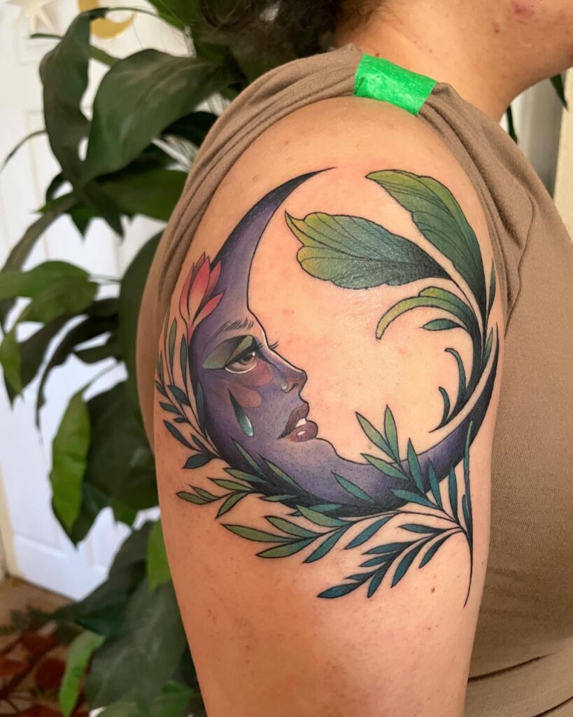 Nature-Inspired Crescent Moon Tattoo moon tattoos tattoo