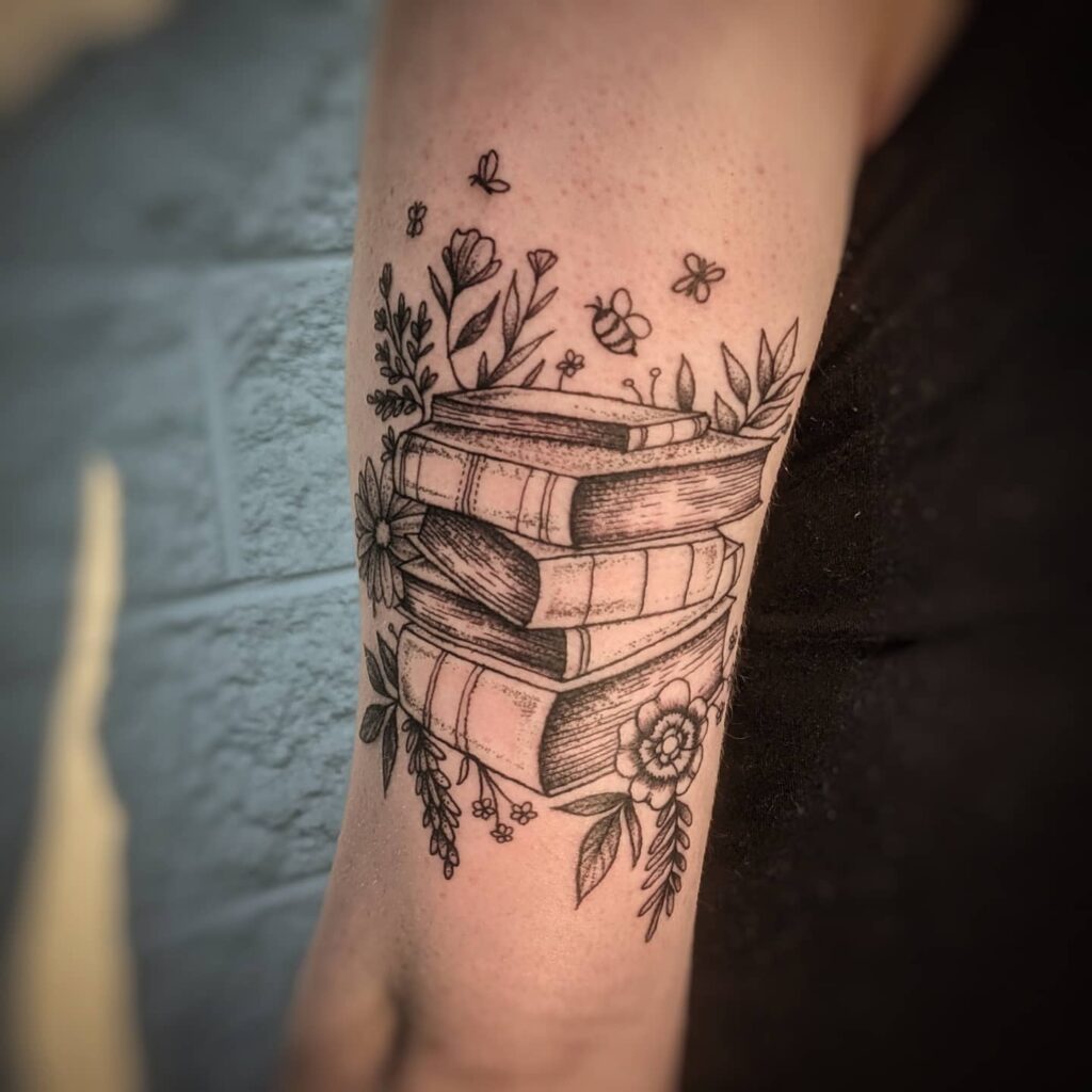 Bold Peonies and Books Tattoo book lover tattoos tattoo